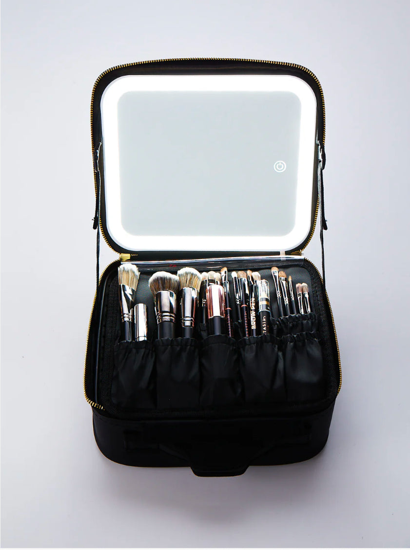 Travel Makeup Bag with Light and Mirror