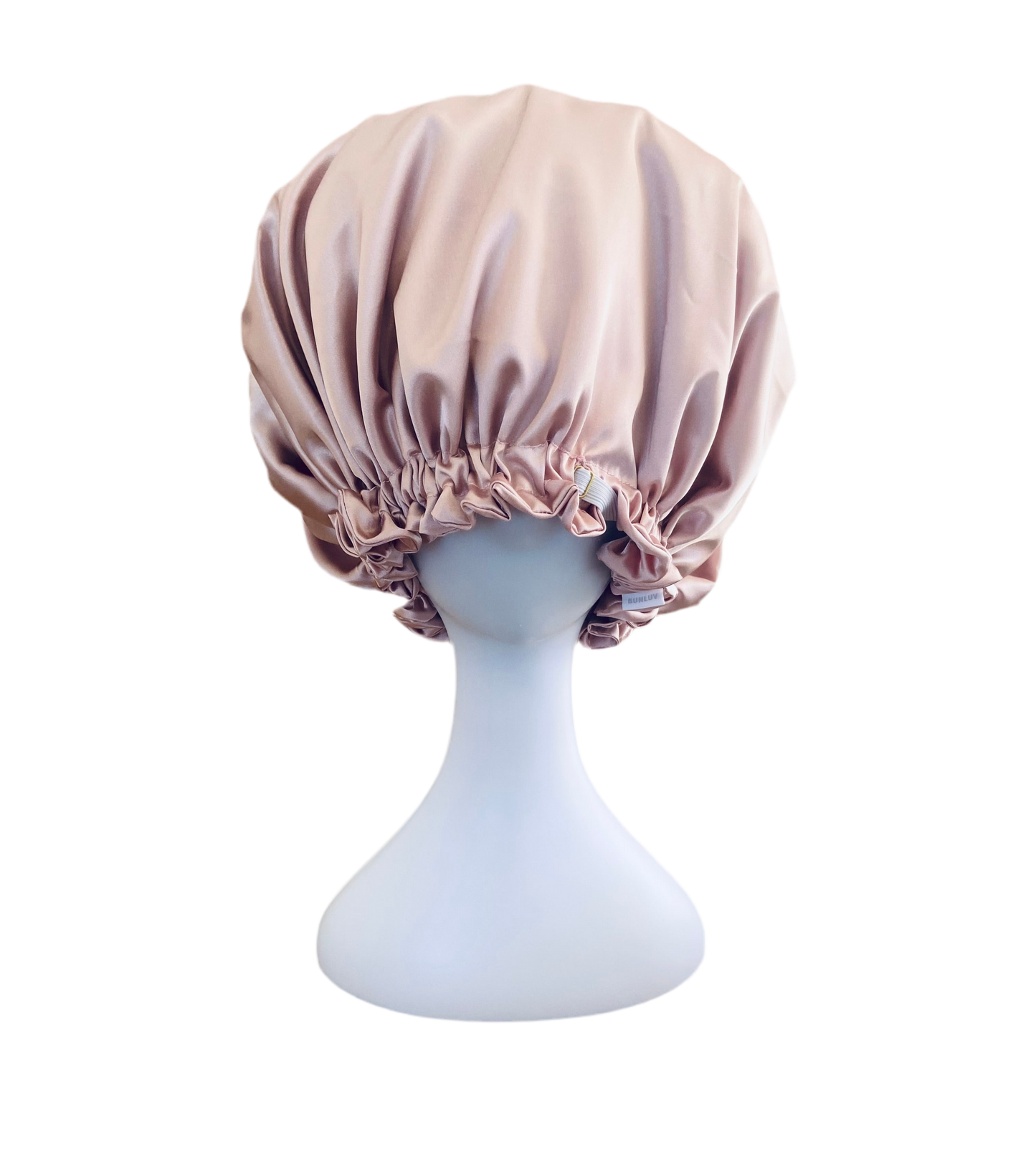 Pink satin sleep bonnet by BUNLUV on white background