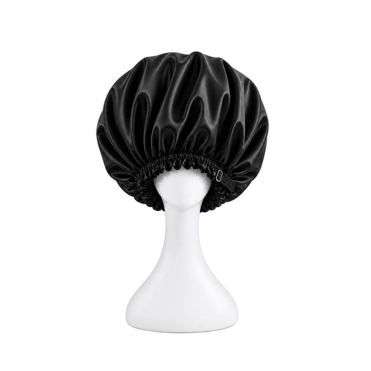 Black satin sleep bonnet by BUNLUV on white background