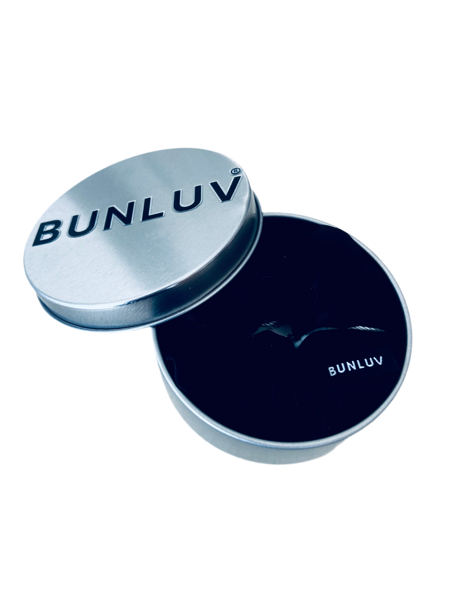 Black mulberry silk scrunchie by BUNLUV in packaging for men
